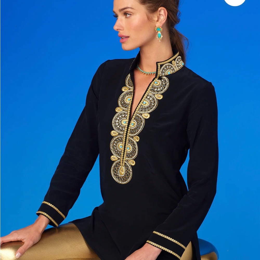 NicoBlu Elegant Black and Gold Embellished Women's Top